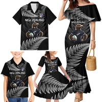 New Zealand Rugby Custom Family Matching Mermaid Dress and Hawaiian Shirt Glory Be To Black Silver-fern LT9 - Polynesian Pride