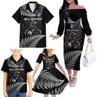New Zealand Rugby Custom Family Matching Off The Shoulder Long Sleeve Dress and Hawaiian Shirt Glory Be To Black Silver-fern LT9 - Polynesian Pride