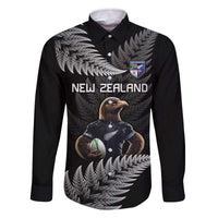 New Zealand Rugby Custom Family Matching Off The Shoulder Long Sleeve Dress and Hawaiian Shirt Glory Be To Black Silver-fern LT9 Dad's Shirt - Long Sleeve Black - Polynesian Pride