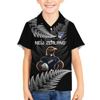 New Zealand Rugby Custom Family Matching Off The Shoulder Long Sleeve Dress and Hawaiian Shirt Glory Be To Black Silver-fern LT9 Son's Shirt Black - Polynesian Pride