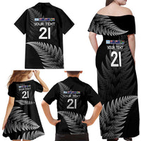 New Zealand Rugby Custom Family Matching Off Shoulder Maxi Dress and Hawaiian Shirt Glory Be To Black Silver-fern LT9 - Polynesian Pride