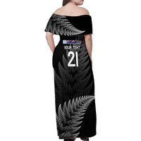New Zealand Rugby Custom Family Matching Off Shoulder Maxi Dress and Hawaiian Shirt Glory Be To Black Silver-fern LT9 - Polynesian Pride