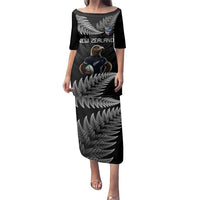 New Zealand Rugby Custom Family Matching Puletasi and Hawaiian Shirt Glory Be To Black Silver-fern LT9 Mom's Dress Black - Polynesian Pride