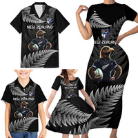 New Zealand Rugby Custom Family Matching Short Sleeve Bodycon Dress and Hawaiian Shirt Glory Be To Black Silver-fern LT9 - Polynesian Pride
