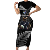 New Zealand Rugby Custom Family Matching Short Sleeve Bodycon Dress and Hawaiian Shirt Glory Be To Black Silver-fern LT9 Mom's Dress Black - Polynesian Pride