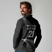 New Zealand Rugby Custom Long Sleeve Polo Shirt Glory Be To Black Silver-fern - Polynesian Pride