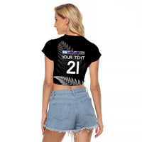 New Zealand Rugby Custom Raglan Cropped T Shirt Glory Be To Black Silver-fern - Polynesian Pride