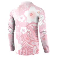 Japan Sakura Floral with Polynesian Vibe Button Sweatshirt