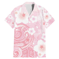 Japan Sakura Floral with Polynesian Vibe Family Matching Mermaid Dress and Hawaiian Shirt LT9 Dad's Shirt - Short Sleeve Pink - Polynesian Pride