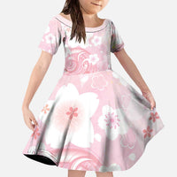 Japan Sakura Floral with Polynesian Vibe Family Matching Off The Shoulder Long Sleeve Dress and Hawaiian Shirt LT9 Daughter's Dress Pink - Polynesian Pride