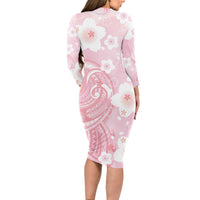 Japan Sakura Floral with Polynesian Vibe Long Sleeve Bodycon Dress LT9 - Polynesian Pride