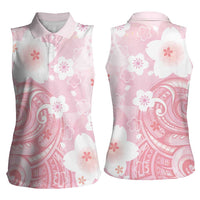 Japan Sakura Floral with Polynesian Vibe Women Sleeveless Polo Shirt
