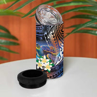 Marshall Islands Kwajalein Atoll 4 in 1 Can Cooler Tumbler Plumeria Sea Turtle with Polynesian Tribal LT9 - Polynesian Pride