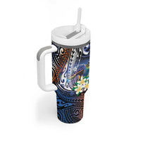 Marshall Islands Kwajalein Atoll Tumbler With Handle Plumeria Sea Turtle with Polynesian Tribal