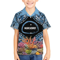 Personalised Nukuoro Micronesia Atoll Family Matching Short Sleeve Bodycon Dress and Hawaiian Shirt with Pacific Coral Reef LT9 Son's Shirt Blue - Polynesian Pride