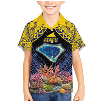 Tokelau Atafu Atoll Personalised Family Matching Mermaid Dress and Hawaiian Shirt Pacific Coral Reef Vibe LT9 Son's Shirt Gold - Polynesian Pride