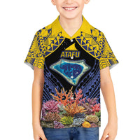 Tokelau Atafu Atoll Personalised Family Matching Off The Shoulder Long Sleeve Dress and Hawaiian Shirt Pacific Coral Reef Vibe LT9 Son's Shirt Gold - Polynesian Pride