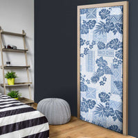 Vintage Hawaii Door Cover Hibiscus Tapa Tribal With Hawaiian Quilt Pattern Blue - Polynesian Pride