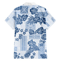 Vintage Hawaii Family Matching Off Shoulder Long Sleeve Dress and Hawaiian Shirt Hibiscus Tapa Tribal With Hawaiian Quilt Pattern Blue LT9 - Polynesian Pride