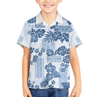 Vintage Hawaii Hawaiian Shirt Hibiscus Tapa Tribal With Hawaiian Quilt Pattern Blue LT9 - Polynesian Pride