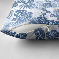 Vintage Hawaii Pillow Cover Hibiscus Tapa Tribal With Hawaiian Quilt Pattern Blue - Polynesian Pride