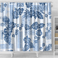 Vintage Hawaii Shower Curtain Hibiscus Tapa Tribal With Hawaiian Quilt Pattern Blue LT9 - Polynesian Pride