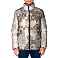 Vintage Hawaii Padded Jacket Hibiscus Tapa Tribal With Hawaiian Quilt Pattern Gold - Polynesian Pride