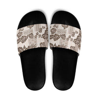 Vintage Hawaii Slide Sandals Hibiscus Tapa Tribal With Hawaiian Quilt Pattern Gold - Polynesian Pride