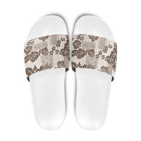 Vintage Hawaii Slide Sandals Hibiscus Tapa Tribal With Hawaiian Quilt Pattern Gold - Polynesian Pride