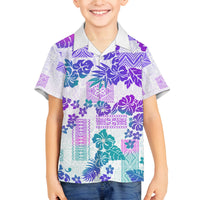 Vintage Hawaii Family Matching Off Shoulder Short Dress and Hawaiian Shirt Hibiscus Tapa Tribal With Hawaiian Quilt Pattern Purple LT9 Son's Shirt Purple - Polynesian Pride