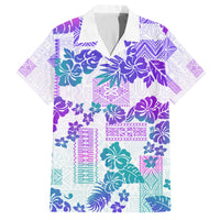 Vintage Hawaii Family Matching Puletasi Dress and Hawaiian Shirt Hibiscus Tapa Tribal With Hawaiian Quilt Pattern Purple LT9 Dad's Shirt - Short Sleeve Purple - Polynesian Pride