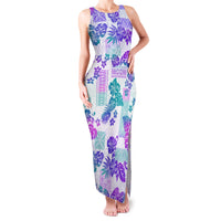 Vintage Hawaii Family Matching Tank Maxi Dress and Hawaiian Shirt Hibiscus Tapa Tribal With Hawaiian Quilt Pattern Purple LT9 Mom's Dress Purple - Polynesian Pride