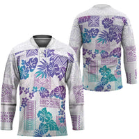 Vintage Hawaii Hockey Jersey Hibiscus Tapa Tribal With Hawaiian Quilt Pattern Purple - Polynesian Pride