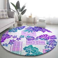 Vintage Hawaii Round Carpet Hibiscus Tapa Tribal With Hawaiian Quilt Pattern Purple LT9 - Polynesian Pride
