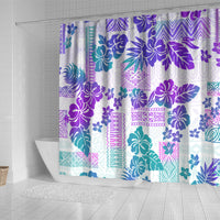 Vintage Hawaii Shower Curtain Hibiscus Tapa Tribal With Hawaiian Quilt Pattern Purple LT9 - Polynesian Pride