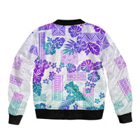 Vintage Hawaii Sleeve Zip Bomber Jacket Hibiscus Tapa Tribal With Hawaiian Quilt Pattern Purple LT9 - Polynesian Pride