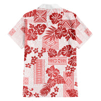 Vintage Hawaii Family Matching Off Shoulder Long Sleeve Dress and Hawaiian Shirt Hibiscus Tapa Tribal With Hawaiian Quilt Pattern Red LT9 - Polynesian Pride