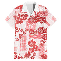 Vintage Hawaii Family Matching Tank Maxi Dress and Hawaiian Shirt Hibiscus Tapa Tribal With Hawaiian Quilt Pattern Red LT9 Dad's Shirt - Short Sleeve Red - Polynesian Pride