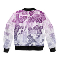 Vintage Hawaii Bomber Jacket Hibiscus Tapa Tribal With Hawaiian Quilt Pattern Violet LT9 - Polynesian Pride