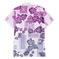 Vintage Hawaii Family Matching Off Shoulder Short Dress and Hawaiian Shirt Hibiscus Tapa Tribal With Hawaiian Quilt Pattern Violet LT9 - Polynesian Pride