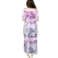 Vintage Hawaii Family Matching Puletasi Dress and Hawaiian Shirt Hibiscus Tapa Tribal With Hawaiian Quilt Pattern Violet LT9 - Polynesian Pride