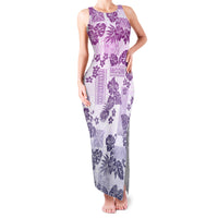 Vintage Hawaii Family Matching Tank Maxi Dress and Hawaiian Shirt Hibiscus Tapa Tribal With Hawaiian Quilt Pattern Violet LT9 Mom's Dress Violet - Polynesian Pride