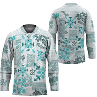 Hawaii Tapa Tribal Hockey Jersey With Hawaiian Quilt Pattern Aqua - Polynesian Pride