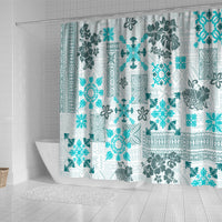 Hawaii Tapa Tribal Shower Curtain With Hawaiian Quilt Pattern Aqua LT9 - Polynesian Pride