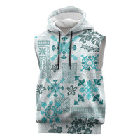 Hawaii Tapa Tribal Sleeveless Hoodie With Hawaiian Quilt Pattern Aqua LT9 Aqua - Polynesian Pride