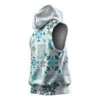 Hawaii Tapa Tribal Sleeveless Hoodie With Hawaiian Quilt Pattern Aqua LT9 - Polynesian Pride