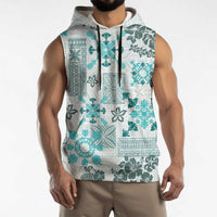 Hawaii Tapa Tribal Sleeveless Hoodie With Hawaiian Quilt Pattern Aqua LT9 - Polynesian Pride