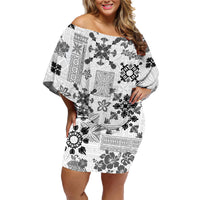 Hawaii Tapa Tribal Family Matching Off Shoulder Short Dress and Hawaiian Shirt With Hawaiian Quilt Pattern Black LT9 Mom's Dress Black - Polynesian Pride