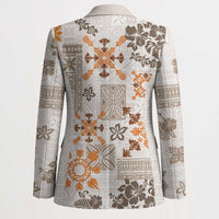 Hawaii Tapa Tribal Blazer With Hawaiian Quilt Pattern Gold - Polynesian Pride