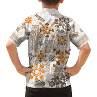 Hawaii Tapa Tribal Family Matching Off Shoulder Short Dress and Hawaiian Shirt With Hawaiian Quilt Pattern Gold LT9 - Polynesian Pride